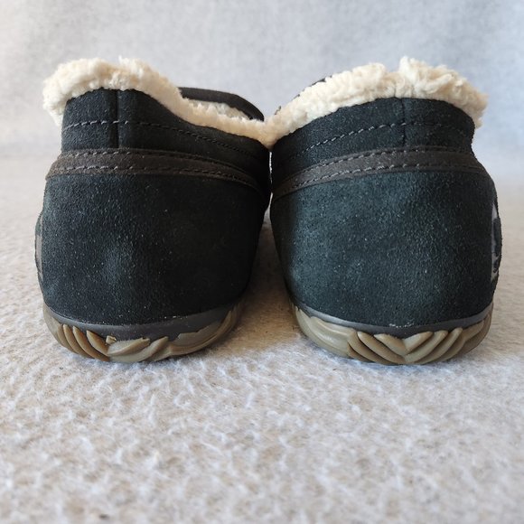 EUC Sorel Dude Moccasin Slipper Slip-On Black Suede Leather Wool Fleece Lining main image 5